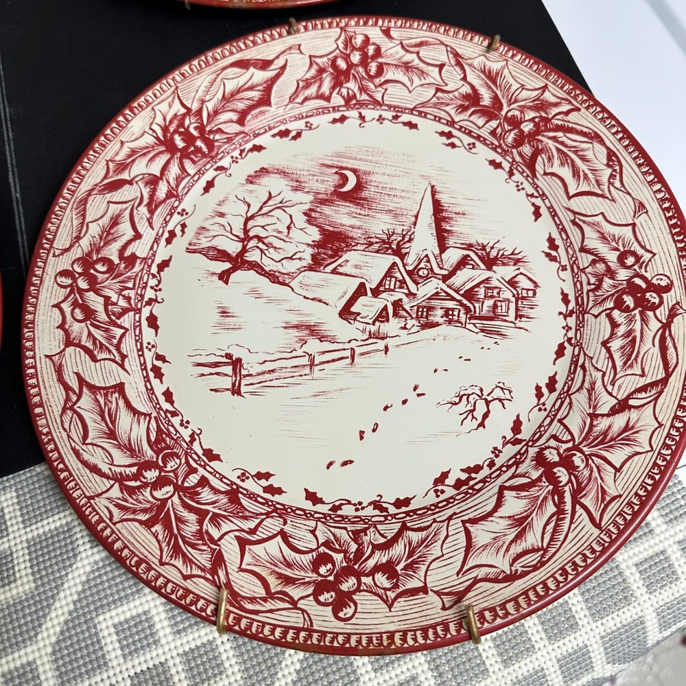 Restoration Hardware 2003 Vintage Holiday Christmas Tin Plates Decor 4 Piece Set - Picture 3 of 9